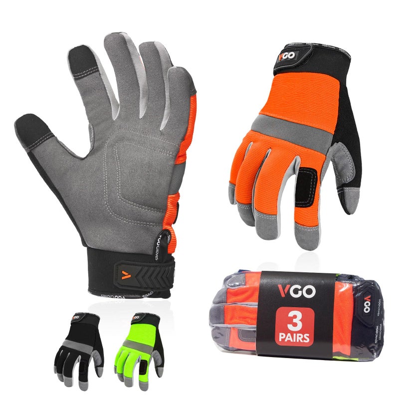 Vgo... 3-Pair Safety Work Gloves, Light Duty Mechanic Gloves (Size M, 3Colors,SL7584) - Image 1